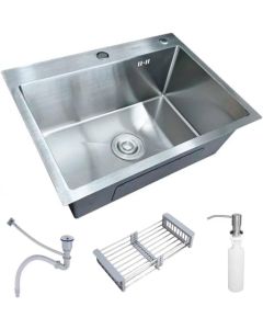 Kit Cuba Gourmet 60x45 de Cozinha Completa Com Acessórios e Torneira Monocomando Slim Em L Prata Aço Inox Brinovar