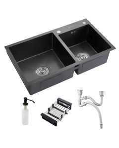 Cuba Pia Dupla Cozinha Gourmet Aço Inox Preta Com Acessórios Brinovar