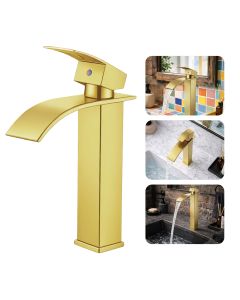 Torneira Misturador Bica Alta de Banheiro Lavabo Inox 304 Dourada Brinovar