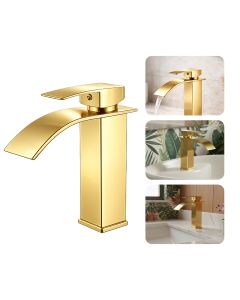 Torneira Misturador Bica Baixa de Banheiro Lavabo Inox 304 Dourada Brinovar