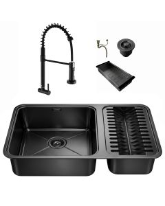 Kit Cuba Dupla Gourmet com Escorredor 64x40 e Torneira Retrátil Luxo Preta Aço Inox 304 Brinovar