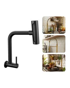 Torneira Gourmet de Cozinha Parede Giratória 360° Inox 304 Preta Brinovar