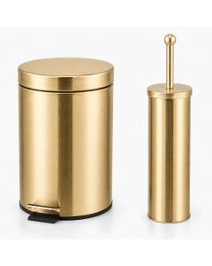 Kit Lixeira e Escova Sanitária 3L Banheiro Aço Inox 410 Dourado Brinovar