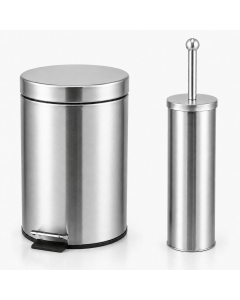 Kit Lixeira e Escova Sanitária 3L Banheiro Aço Inox 410 Prata Brinovar