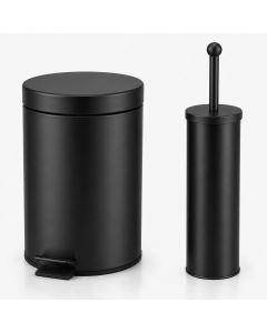  Kit Lixeira e Escova Sanitária 3L Banheiro Aço Inox 410 Preto Brinovar