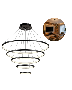 Lustre Led Pendente 5 Arcos Moderno An&eacute;is 80w Bivolt Preto Brinovar