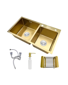 Cuba Pia Dupla Cozinha Gourmet Aço Inox Dourada Com Acessórios Brinovar