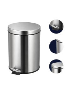  Lixeira Redonda 5L Banheiro Cozinha Cesto Removível Inox 410 Prata Brinovar