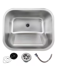 Tanque Inox De Lavanderia 45x45 Antirruído Escovado Completo Brinovar