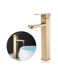 Torneira Banheiro Lavabo Monocomando Bica Alta Metal Inox Dourada Brinovar