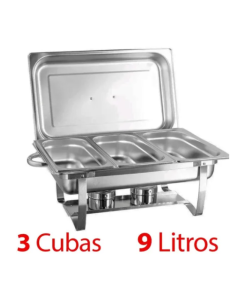 Rechaud Retangular 9 L Com 3 Cubas 1/3 Banho Maria Brinovar