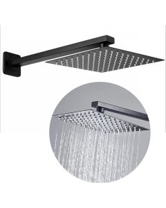 Ducha Chuveiro 20x20 Preto Inox Luxo Braço 40cm Solar Gás